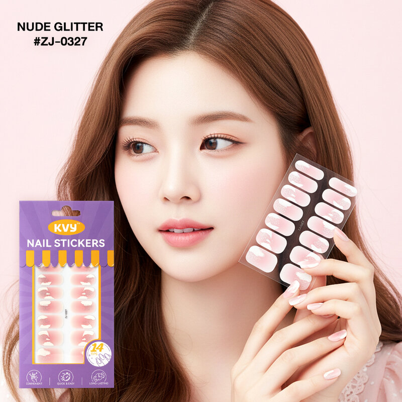 KVY Nail Stickers 14Tips #ZJ-0327 Nude Glitter
