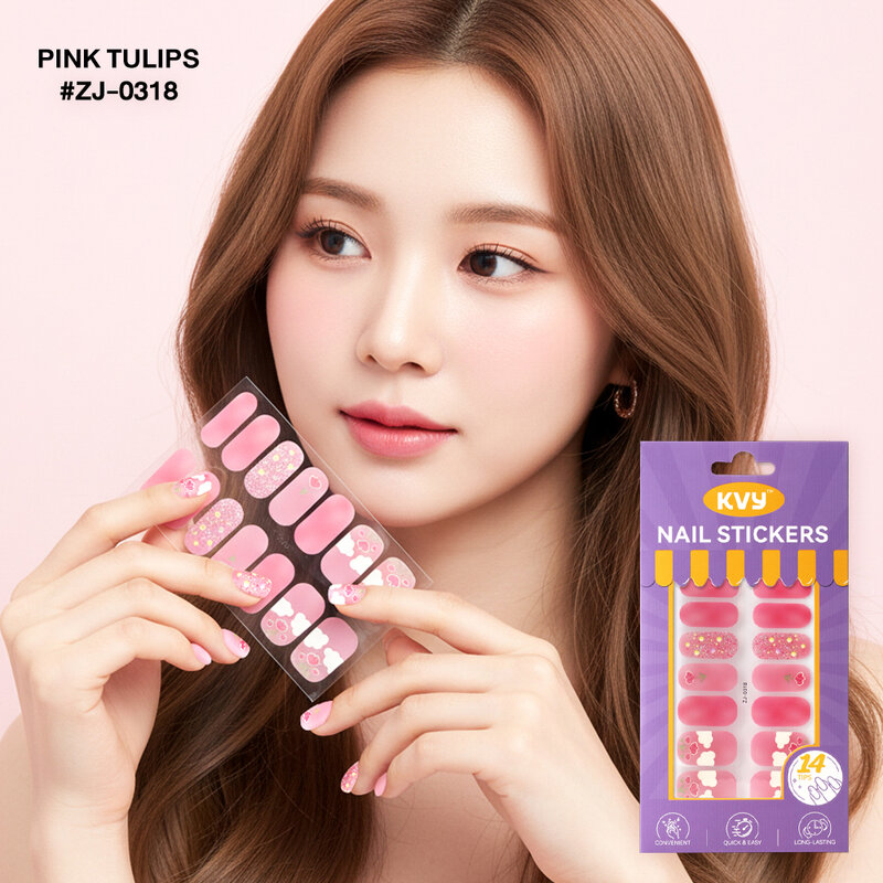KVY Nail Stickers 14Tips #ZJ-0318 Pink Tulips