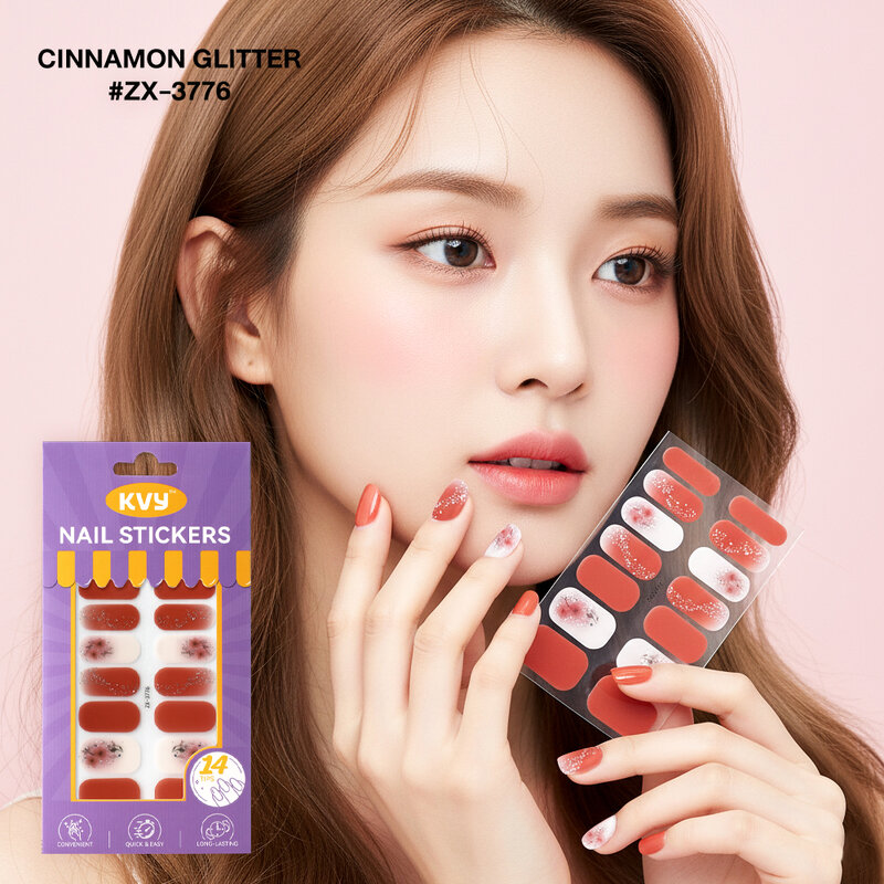 KVY Nail Stickers 14Tips #ZX-3776 Cinnamon Glitter