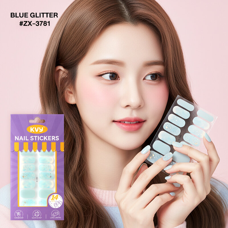 KVY Nail Stickers 14Tips #ZX-3781 Blue Glitter