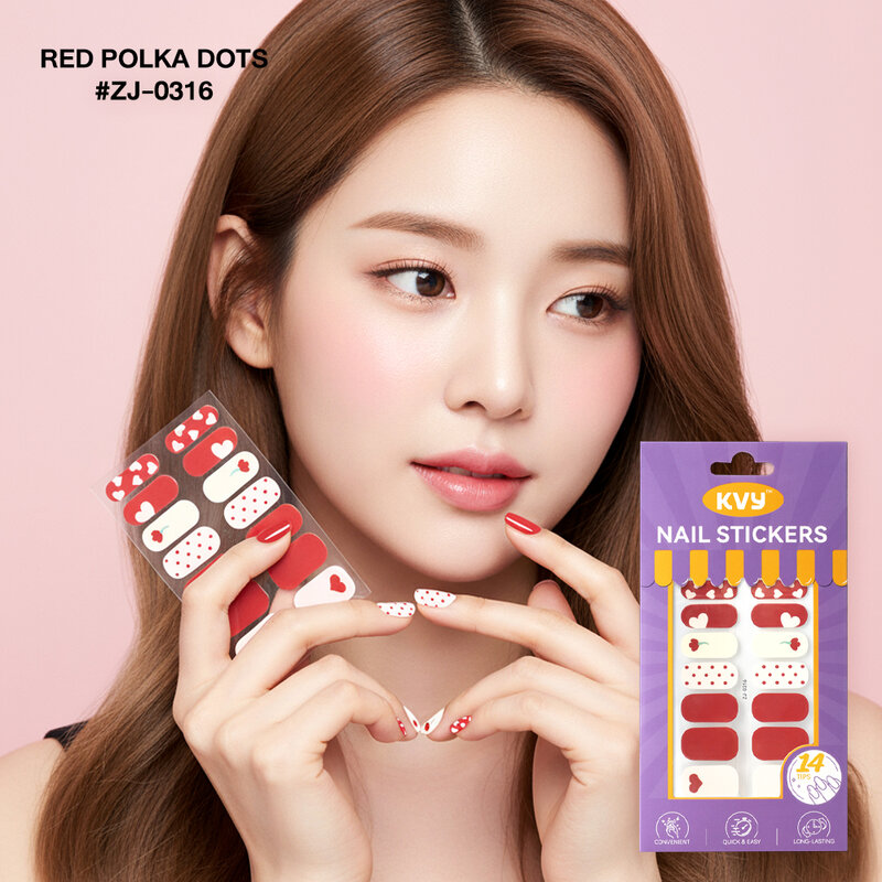 KVY Nail Stickers 14Tips #ZJ-0316 Red Polka Dots
