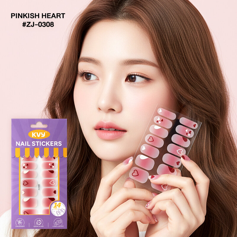 KVY Nail Stickers 14Tips #ZJ-0308 Pinkish Heart