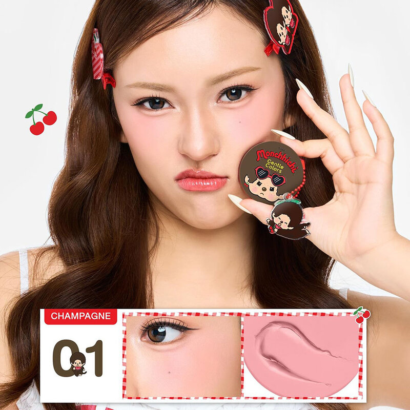 Gentle Colors X Monchchichi Set M1 [Lip Oil 7g #01 Roxy Red + Blush 4g #01 Champagne + Highlighter 4g #01 Rose]