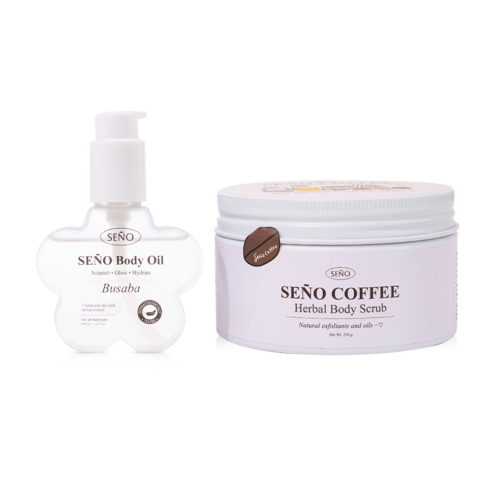 Seno Set 2 Item Body Oil Busaba 100ml + Coffee Herbal Body Scrub 250g