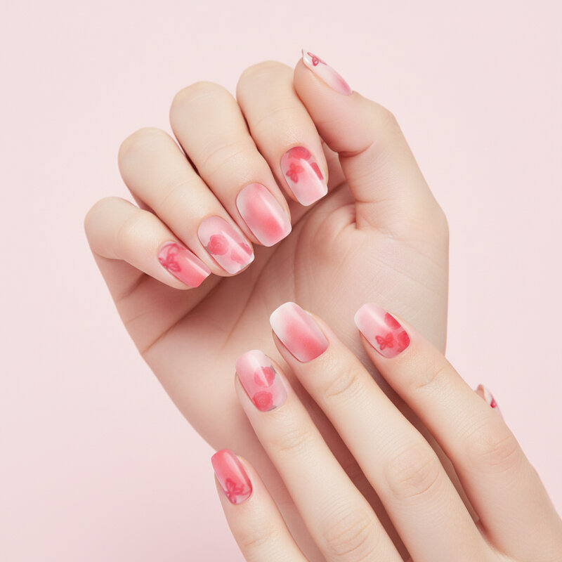 KVY Nail Stickers 14Tips #ZX-3772 Pink Roses