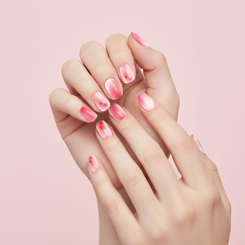 KVY Nail Stickers 14Tips #ZJ-0334 Pinkish Tulips