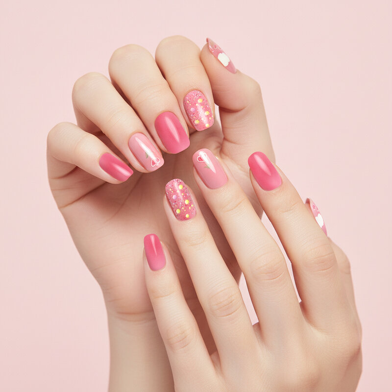 KVY Nail Stickers 14Tips #ZJ-0318 Pink Tulips