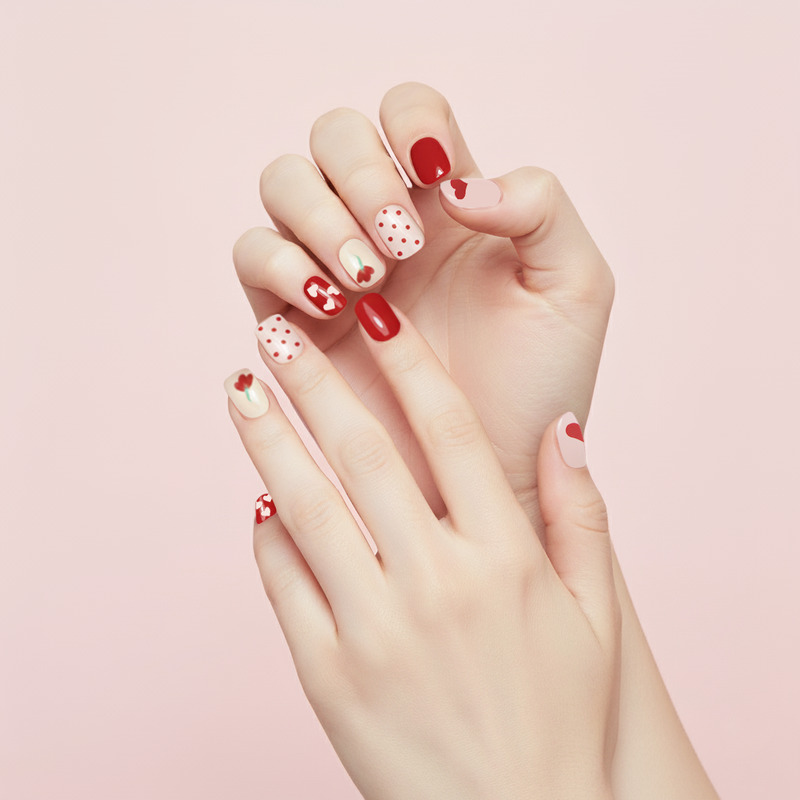 KVY Nail Stickers 14Tips #ZJ-0316 Red Polka Dots