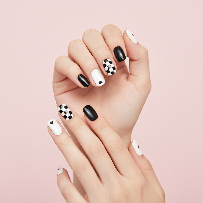 KVY Nail Stickers 14Tips #ZJ-0248 Black & White Plaid