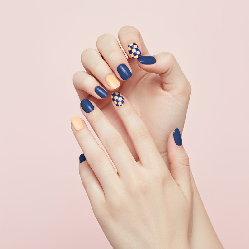 KVY Nail Stickers 14Tips #ZJ-0250 Matte Blue Plaid