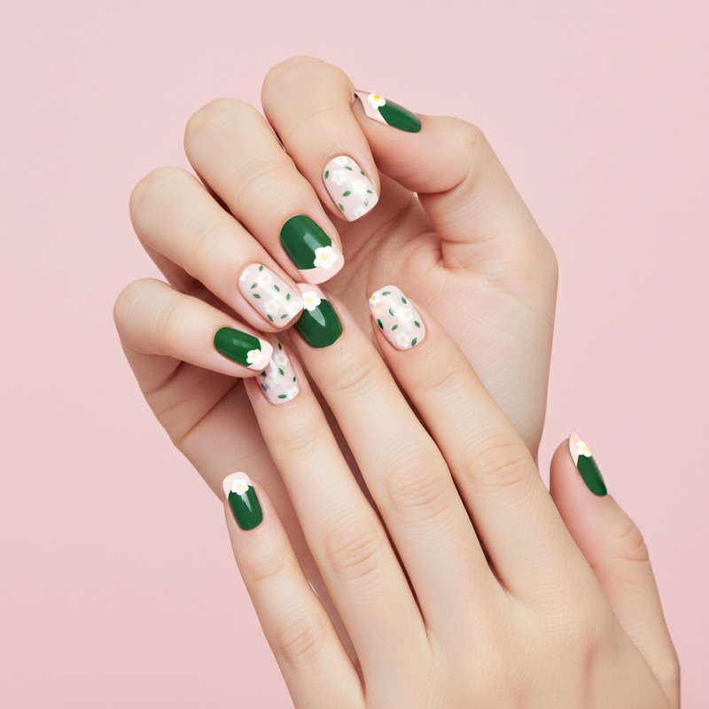 KVY Nail Stickers 14Tips #ZJ-0312 Green Floral
