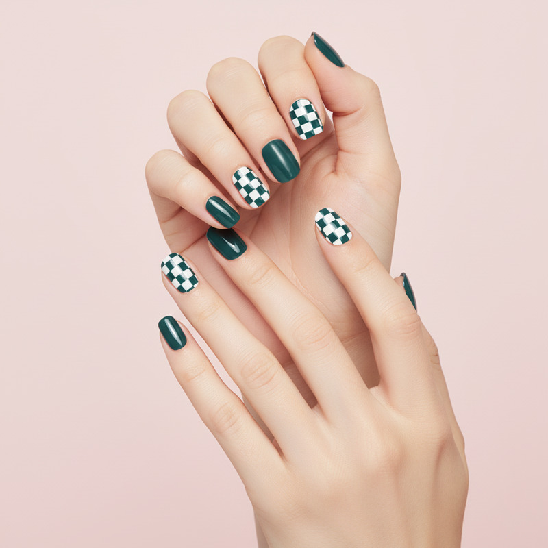 KVY Nail Stickers 14Tips #ZJ-0244 Green Plaid