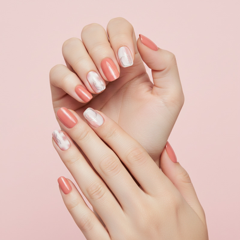 KVY Nail Stickers 14Tips #ZJ-112 Pink Geometry