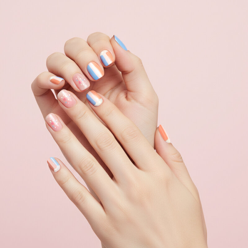 KVY Nail Stickers 14Tips #ZJ-0324 Striped Heart