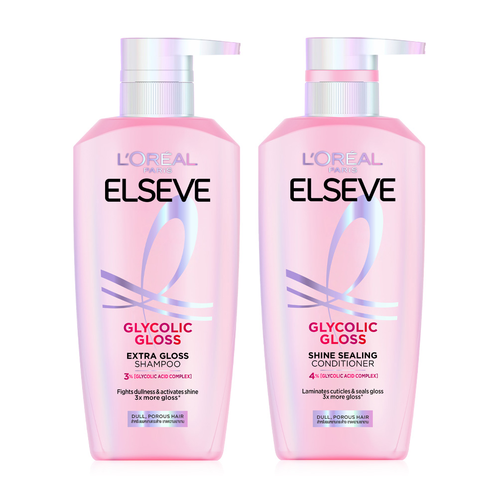 Loreal Paris Set 2 Items Elseve Glycolic Gloss Extra Gloss Shampoo 400ml + Shine Sealing Conditioner 375ml