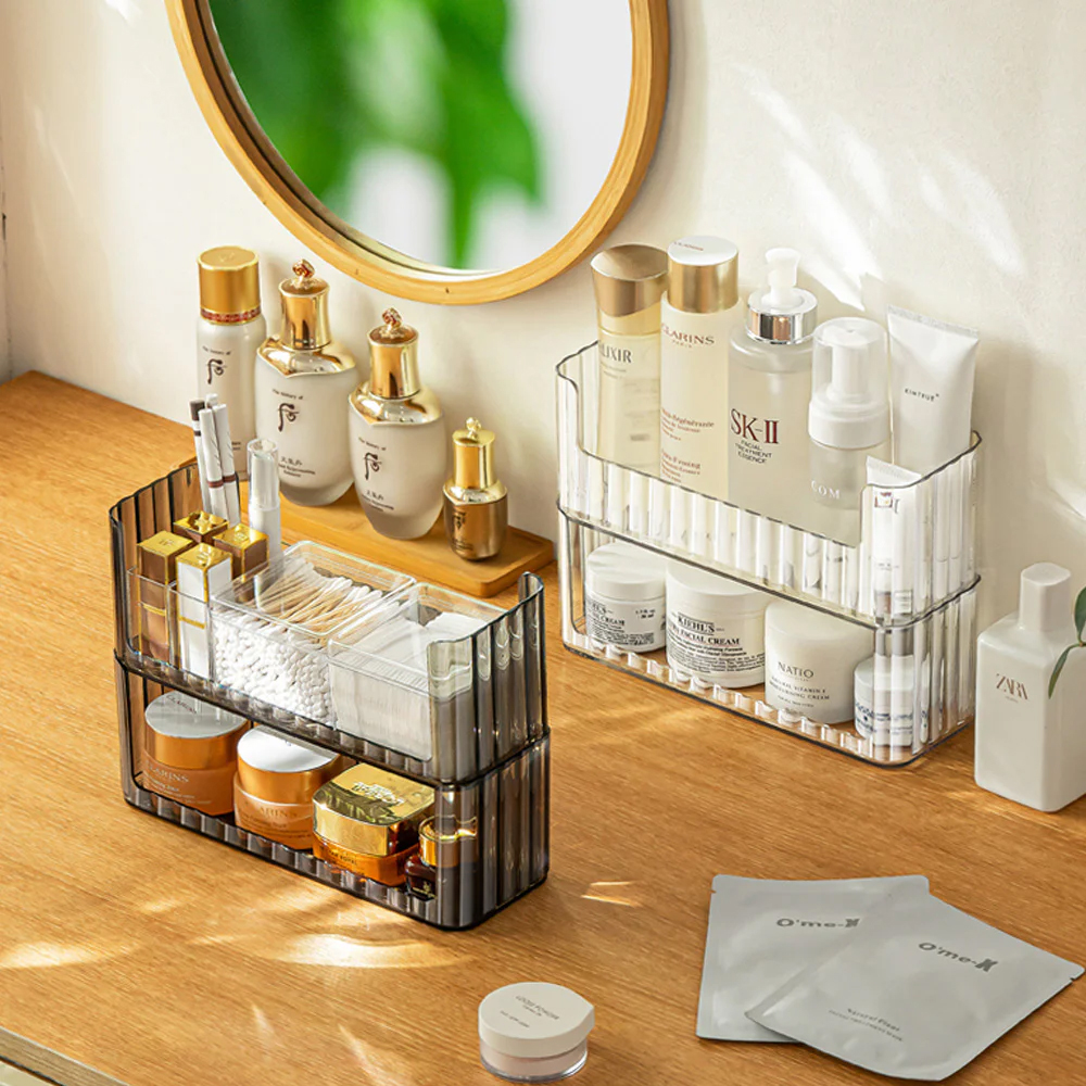 NaChuan Stackable Mirror Cabinet Storage Box A0699 #Transparent Grey