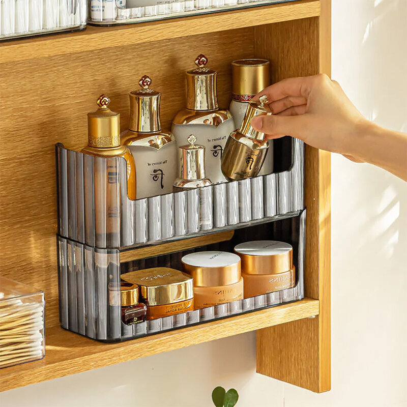 NaChuan Stackable Mirror Cabinet Storage Box A0699 #Transparent Grey