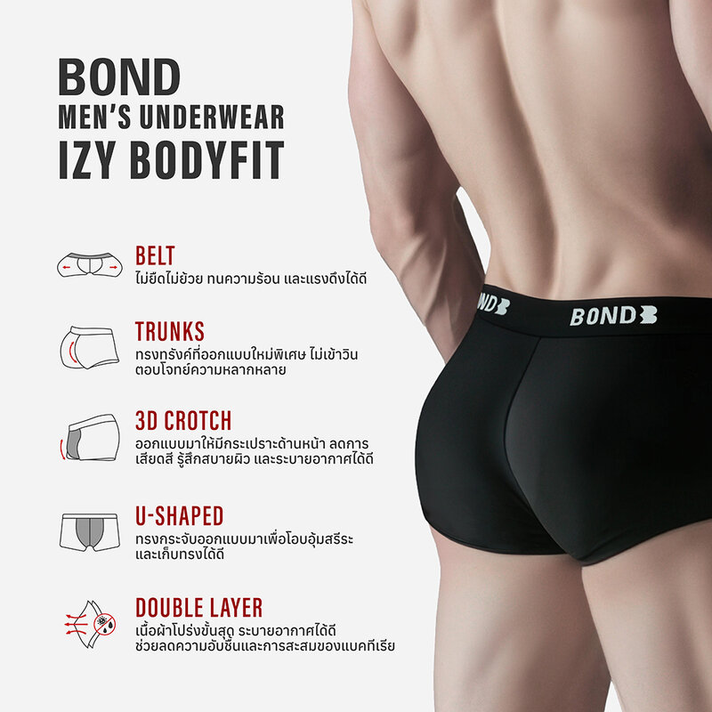 BOND Men's Underwear IZY BODYFIT Clothing Size M 1pc #Black